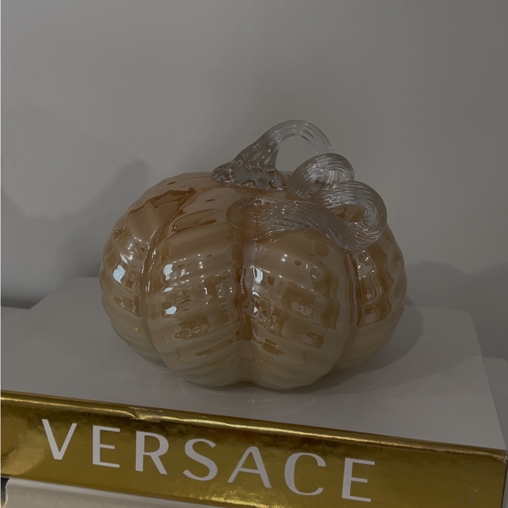 Versace Cream Glass Pumpkin Decor